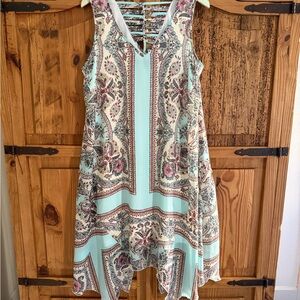 GNW Asymmetrical Dress - Mint and Pink Floral